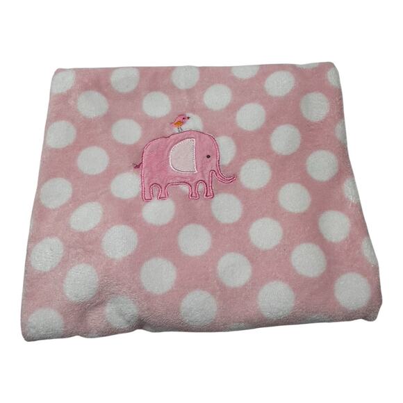 Just One You Carters baby Blanket Pink White Elephant with bird polka dot plush - Picture 1 of 4